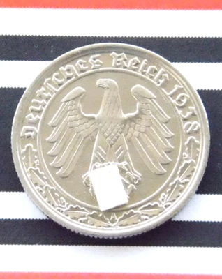 GERMAN Coin 50 REICHSPFENNIG 1938 A Nickel SWASTIKA 3RD REICH WW2 Pfennig RARE - Image 1 of 4