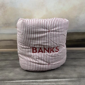 Pottery Barn Kids Chris Loves Julia Yarn Dyed Stripe Baby Quilt Monogrammed Red - Picture 1 of 6