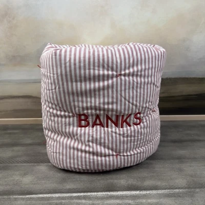 Pottery Barn Kids Chris Loves Julia Yarn Dyed Stripe Baby Quilt Monogrammed Red - Image 1 of 4