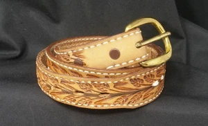 Vintage Justin Women's/Youth/Unisex Top Grain Cowhide Leather Belt Size 30 Tan - Picture 1 of 3