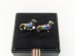 Paul Smith Cufflinks - BNWT Rainbow Stripe  Sausage Dog in Jumper RRP: £110 - Picture 1 of 7