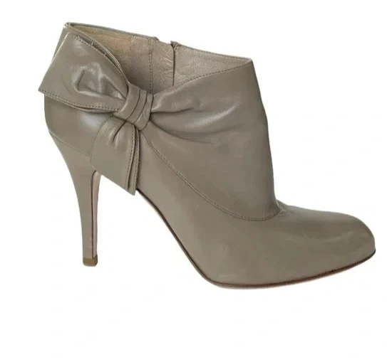 Botines al tobillo vintage Valentino gris topo con cremallera de cuero con lazo 39,5 9 Foto 1 de 4