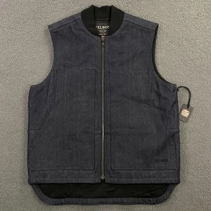 Filson Denim Insulated Work Vest in Raw Indigo Mens Medium Quilt Lined NEW - Picture 1 of 12