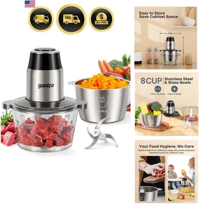 Food Processor Electric Chopper 2 Bowls 8 Cup 450W Meat Veggie Grinder - Image 1 of 4