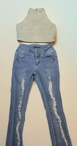 Womens Jeans And Crop Top Set Size 3 Fall Fashion - Picture 1 of 14