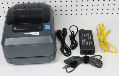 Used Working Zebra Model GX420t Thermal Label Printer & Power USB Ethernet Cords - Image 1 of 4