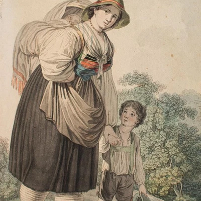 Josef Anton Kapeller Weib Tiroler Trachten aus Tirol koloriert Radierung 1803 - Bild 1 von 3