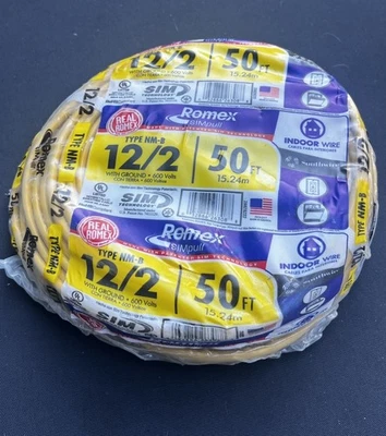 Southwire 50 英尺 12 / 2 / Romex SIMpull 实心室内 CU 近乎完好-B 带 G 个别包 — 第 1/3 张图片