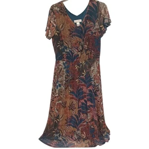 Vestido midi forrado con patrón de hojas multicolor de Christopher & Banks talla mediana - Imagen 1 de 7