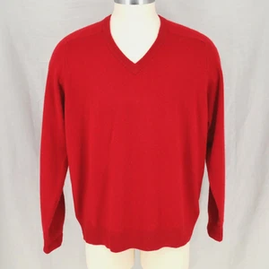 LL Bean Sweater Mens XL Red Lambswool Knit V Neck Pullover Lambswool Vintage - Picture 1 of 13