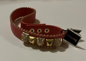 Juicy Couture Gold Pyramid Leather Strap Double Wrap Bracelet, Rhinestones Studs - Picture 1 of 10