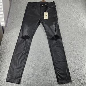 mnml Jeans Mens 34 Black X125 Stretch Denim Distressed Ripped Skinny Coated i - Picture 1 of 16