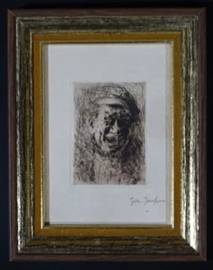 Grabado Gerhard Janssen retrato hombre Düsseldorf firmado ~ 1920 - Imagen 1 de 3