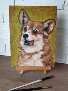 Pintura Corgi Mascota Arte Original Perro Lienzo Pintura al Óleo 12 por 9 Animal Arte de Pared - Imagen 1 de 8