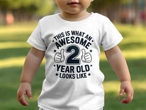 Boys 2nd Birthday T Shirt This is What an Awesome 2 Year Old Looks Like White - Picture 1 of 5