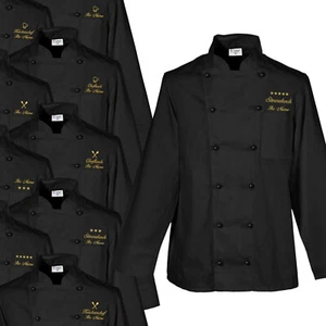 Kochjacke Bäckerjacke schwarz goldene Stickerei mit Motiv + Name bestickt NEU - Bild 1 von 12
