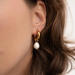 Pearl Hoop Earring, Baroque Hoop Earring, Small Everyday Earring For Women - Picture 1 of 2