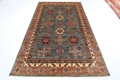 6 x 9 ft kazak Green Oriental Area Rug Afghan Hand Knotted Veg dye Wool Rug - Image 1 of 4