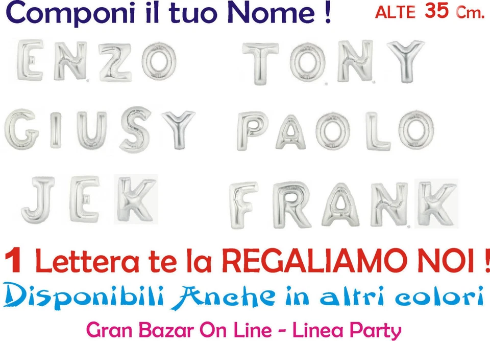 PALLONCINO LETTERE NUMERI 35 cm. Mylar Foil COMPONI TUO NOME Argento +OMAGGIO - Immagine 1 di 1
