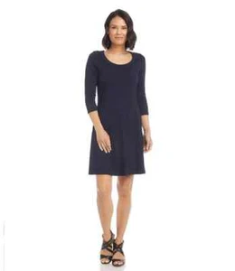 Karen Kane plus Navy Blue A-line Round Neck 3/4 Sleeve Dress 1X Made in USA - Picture 1 of 1