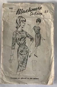 Blackmore 9489 Sewing Pattern Vintage Slim Fitted Dress - Bust 34” - Picture 1 of 4