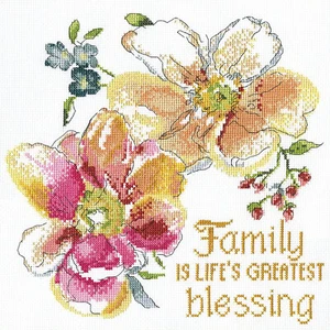Cross Stitch Kit Design Works ~ Family Blessing Floral Saying #DW3430 - Picture 1 of 4