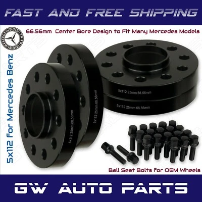 4 PCs 25mm Mercedes Benz 5x112 Hub Centric Wheel Spacers W/lug Bolts Kit - Image 1 of 2