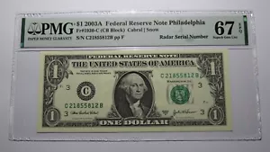 $1 2003 Radar Serial Number Federal Reserve Currency Bank Note Bill PMG UNC67EPQ - Picture 1 of 3