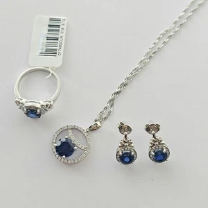 925 Sterling silver Ring, Pendant, Earrings, Blue Sapphire, Sets 8. Free post - Picture 1 of 3