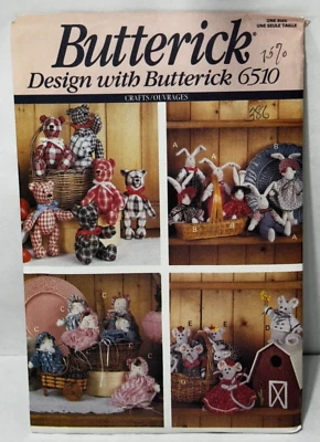 Butterick 6510 Little Friends Bunny Baby Mouse Bear Uncut Stuffed Animals & Doll - Image 1 of 4