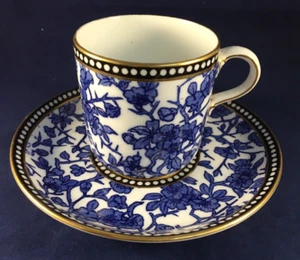 Antique Coalport Japanese Blossom Blue & White Coffee Cup & Saucer Duo - Picture 1 of 5