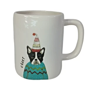Rae Dunn Coffee Mug Artisan Collection Cheer Boston Terrier Winter Christmas - Picture 1 of 8