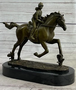 Handcrafted bronze sculpture SALE Horse Racing Jockey Girl Art Western Art - Picture 1 of 10
