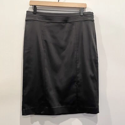 White House Black Market Women’s 12 Satin Front Zip Skirt Black - Image 1 of 4