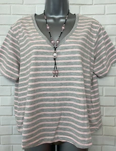 OASIS M/12 BNWT Grey/Pink Marl Stripe ORGANIC COTTON Tee T-shirt Top - Picture 1 of 11