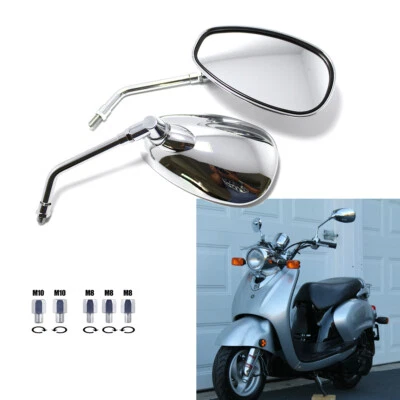 Овальные боковые зеркала мотоцикла хромированные заднего вида для скутера Yamaha Vino 125CC 50CC - Изображение 1 из 4