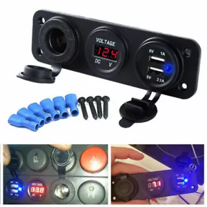 12V Marine Boat Car RV Voltmeter Dual USB Port Power Socket 3 Hole Panel Switch - Picture 1 of 9