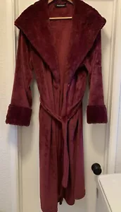 Dennis Basso Plush & Faux Fur Hooded Robe One Size Fits Raspberry - Picture 1 of 5