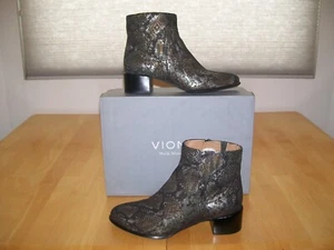 New in Box Vionic *Kamryn* Black Pewter Snakeskin Leather Ankle Boots Women's 7 - Picture 1 of 12