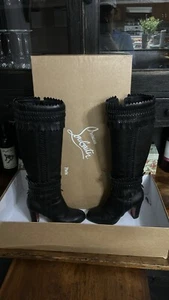 Stivali Christian Louboutin Pocabotta frange nero, rosso fondo tacco taglia 7B rari - Foto 1 di 14