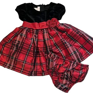 Bonnie Baby Black & Red Plaid Dress & Bloomers Set, 2PC, NWT! - Picture 1 of 6