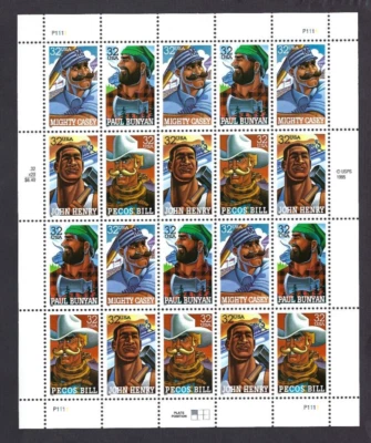US Scott# 3086a 1996 32c Booklet Pane of 20 Folk Heroes P#P1111 UL MNH VF - Image 1 of 2