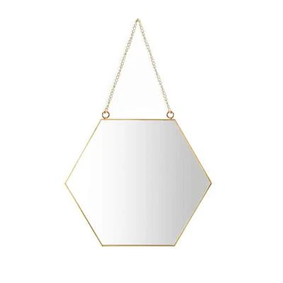 AIFUSI Hanging Mirror, 21 x 24cm Hexagon Bathroom Makeup Mirror Brass Frame with - Image 1 of 4