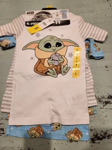 NEW Star Wars Mandalorian Glow in the Dark 4-Piece Cotton Pajama Set Size 5 - Picture 1 of 7