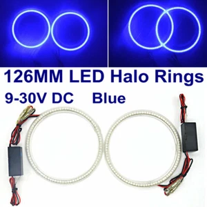 Pair 126MM Halo Rings LED Angel Eye SMD Daytime Running Light FogLight Ring Blue - Picture 1 of 10