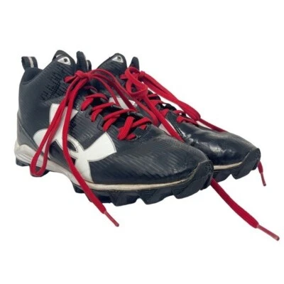 Under Armour Shoes Youth 6 6Y Black White Football Cleats Red Laces 1286601 001 - Image 1 of 4