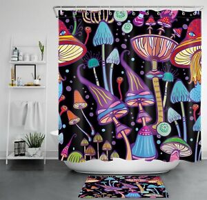 Psychedelic Mushroom Shower Curtain Colored Trippy Hippie Art Deco Bathroom Set