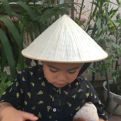 KID Vietnamese Bamboo Palm Leaf Straw Farmer Conical Hat Asian (non la) 12"x5" - Image 1 of 4