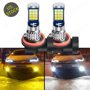 H16 H11 H8 White Yellow Switchback LED Fog Light Bulbs 2x For Toyota Tacoma RAV4 - Picture 1 of 11
