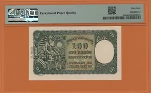SLOVAKIA SPECIMEN 100 KORUN 1940 PICK # 11s PMG 64 CHOICE UNCIRCULATED EPQ. - Picture 1 of 2